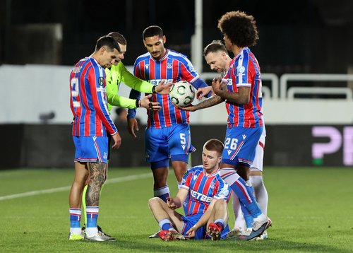 Soccer Football - UEFA Conference League - Play Off - First Leg - Zrinjski Mostar v Crystal Palace - HSK Zrinjski Stadium, Mostar, Bosnia and Herzegovina - February 19, 2026 Crystal Palace's Adam Wharton reacts REUTERS/Amel Emric