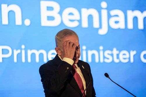 Israeli Prime Minister Benjamin Netanyahu gestures as he speaks during t