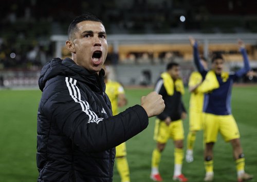 Soccer Football - Saudi Pro League - Al Najma v Al Nassr - King Abdullah Sport City Stadium, Jeddah, Saudi Arabia - February 25, 2026 Al Nassr's Cristiano Ronaldo celebrates after the match REUTERS/Hamad I Mohammed