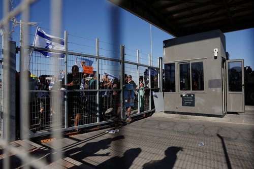 Protesters gather outside Sde Teiman detention facility near Beersheba