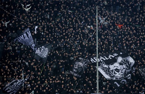 Soccer Football - UEFA Europa League - PAOK v Real Betis - Toumba Stadium, Thessaloniki, Greece - January 22, 2026 PAOK fans with banners inside the stadium before the match REUTERS/Alexandros Avramidis