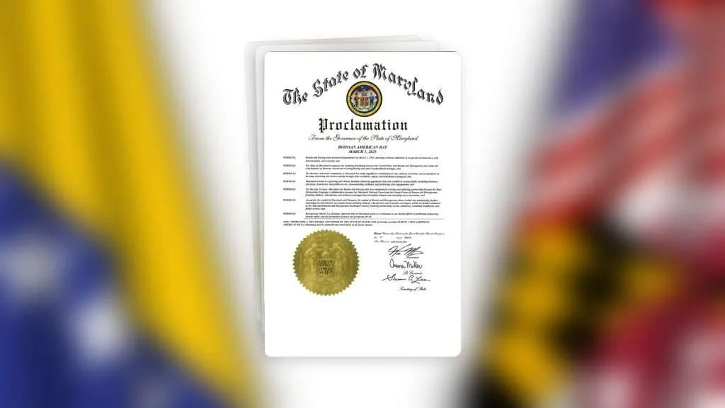 Maryland Governor proclaims March 1 Bosnian-American Day