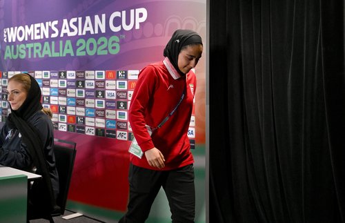 Iranian player Sara Didar reacts as she departs the Women's Asian Cup Iran team