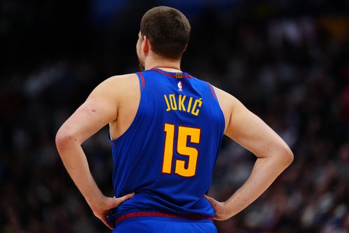 Mar 11, 2026; Denver, Colorado, USA; Denver Nuggets center Nikola Jokic (15) during the second quarter against the Houston Rockets at Ball Arena. Mandatory Credit: Ron Chenoy-Imagn Images