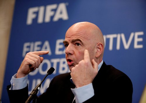 FILE PHOTO: FIFA president Gianni Infantino during the press conference
