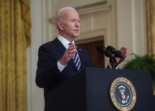 U.S. President Joe Biden speaks about Russia's attack on Ukraine in Washington