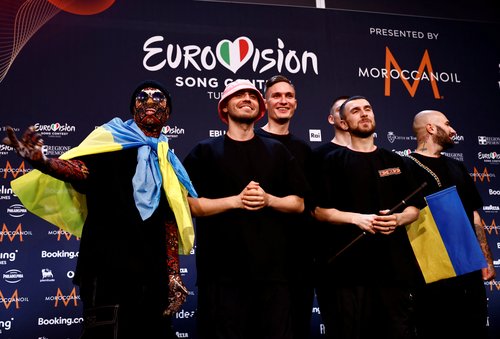 FILE PHOTO: Kalush Orchestra from Ukraine pose for photographers after winning the 2022 Eurovision Song Contest