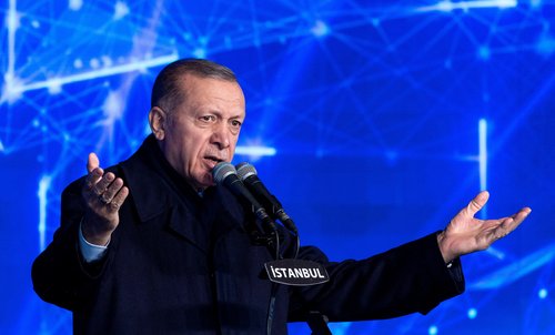 Turkish President Tayyip Erdogan attends a ceremony to mark an increase in capacity at a natural gas storage facility in Silivri near Istanbul