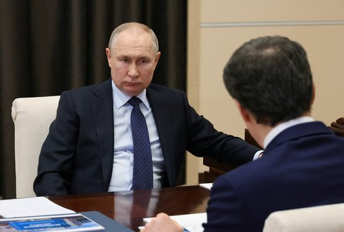 Russian President Vladimir Putin meets with Belgorod region governor Vyacheslav Gladkov, outside Moscow