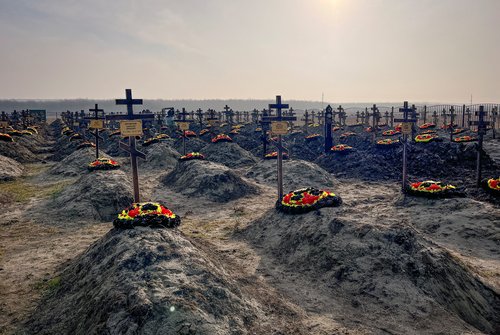 Graves of Russian Wagner Russian mercenary group fighters in Krasnodar region