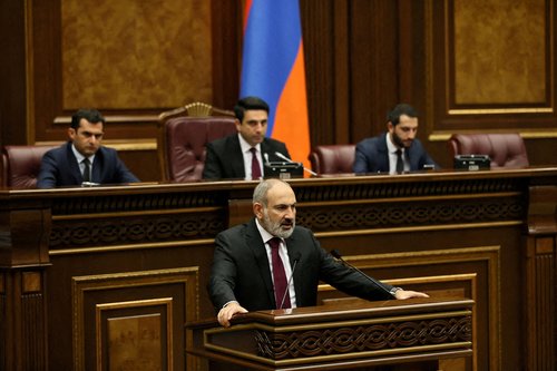 FILE PHOTO: FILE PHOTO: Armenian Prime Minister Pashinyan addresses parliament in Yerevan