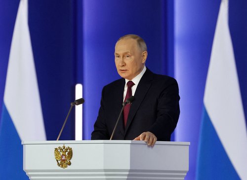 Russian President Putin delivers his annual address to the Federal Assembly in Moscow