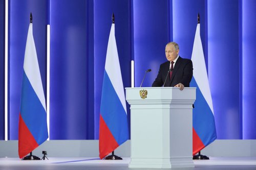 Russian President Putin delivers his annual address to the Federal Assembly in Moscow