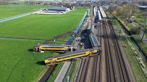 Aftermath of the derailment of a passenger train, in the Netherlands