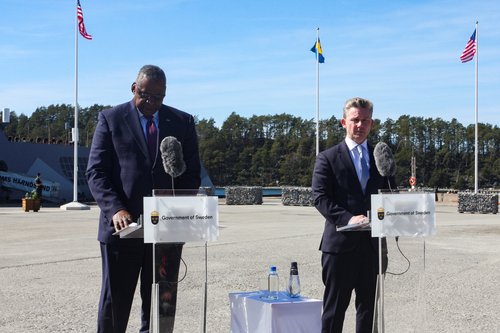 U.S. Defence Secretary Austin visits Musko Naval Base in Stockholm County