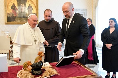 Pope Francis meets with Ukrainian Prime Minister Denys Shmyhal at the Vatican