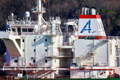 Marshall Islands-flagged oil tanker Advantage Sweet at Marmara sea near Istanbul