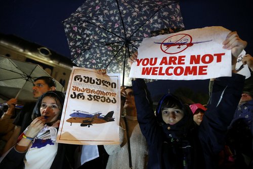 Protest against resumption of direct flights between Russia and Georgia