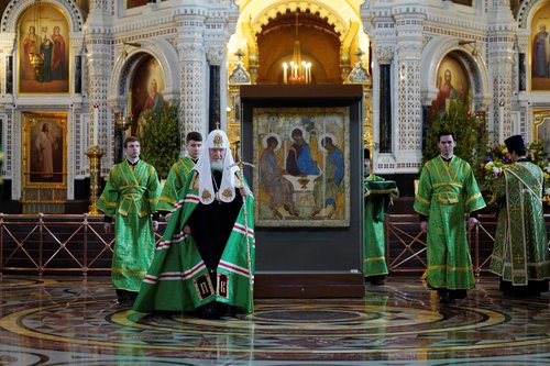 Patriarch Kirill of Moscow and All Russia leads a service in the Cathedral of Christ the Saviour in Moscow