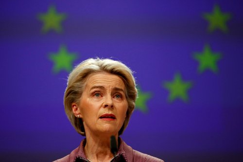FILE PHOTO: President of the EU Commission Von Der Leyen, gives a news conference in Brussels