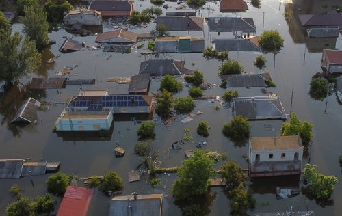 View shows a flooded area after the Nova Kakhovka dam breached, in Kherson