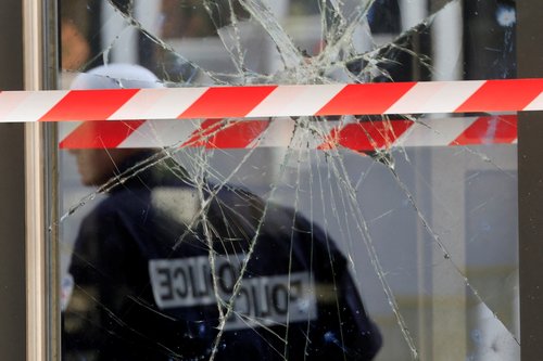 Aftermath after clashes break out between protesters and police in Mons-en-Baroeul northern France
