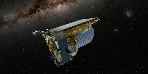 An artist's concept shows the Euclid space telescope, built by the European Space Agency (ESA), in operation