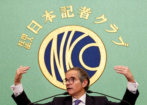IAEA chief Rafael Grossi attends a news conference in Tokyo