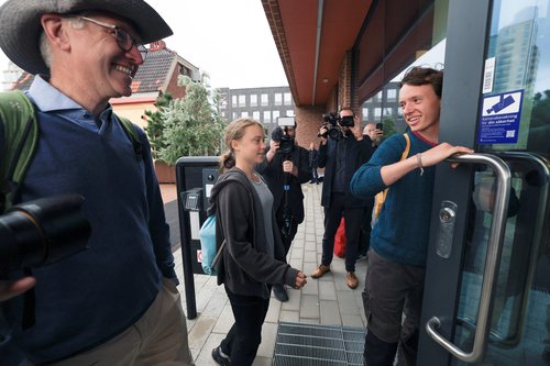 Swedish climate activist Greta Thunberg arrives at the Malmo district court
