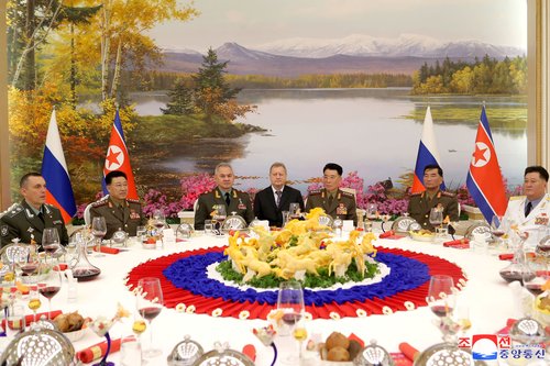 Russia's Defense Minister Sergei Shoigu attends a welcoming banquet