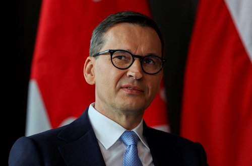 FILE PHOTO: Polish Prime Minister Mateusz Morawiecki pictured at a meeting with Canadian Prime Minister Justin Trudeau (not pictured)