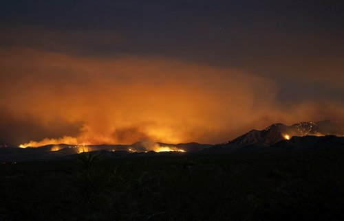A general view shows the York Fire, in San Bernardino County, California