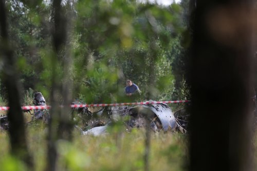 Aftermath of crash site of plane linked to Wagner's Prigozhin who was on passenger list