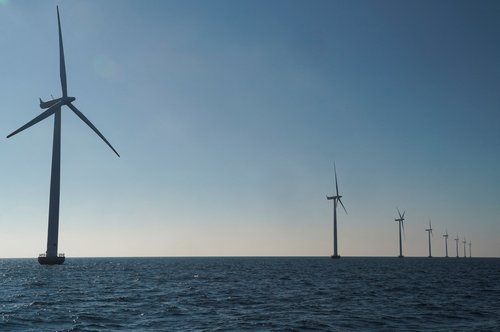 A view of the turbines at Orsted's offshore wind farm near Nysted