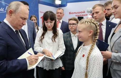 Russian President Vladimir Putin holds the Talking of What Matters open lesson in Solnechnogorsk