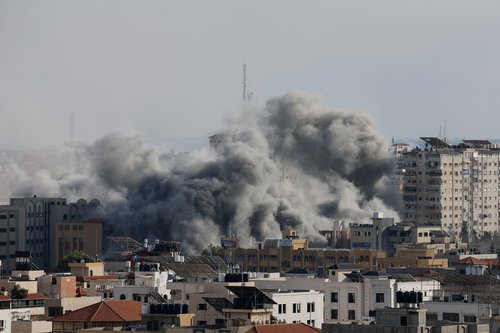 Smoke rises following Israeli strikes in Gaza