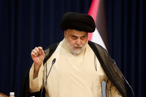 Iraqi Shi'ite leader Muqtada al-Sadr delivers a speech in Najaf