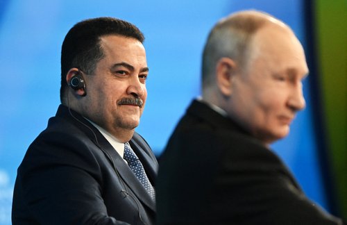 Russian President Putin attends the plenary session at the 2023 Russian Energy Week international forum in Moscow