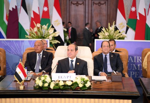 Egyptian President Abdel Fattah al-Sisi attends the Cairo international summit for peace in the Middle East, in Cairo