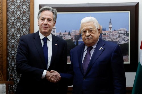 U.S. Secretary of State Blinken meets with Palestinian President Abbas in Ramallah in the Israeli-occupied West Bank