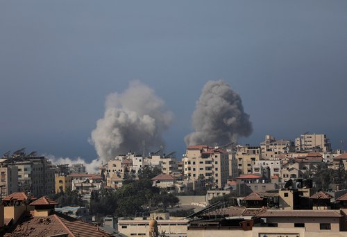 Smoke rises after Israeli strikes, amid the ongoing conflict between Israel and Palestinian Islamist group Hamas