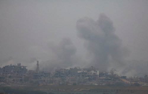 Smoke rises from Gaza, as seen from southern Israel