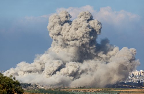 Smoke rises following an airstrike in Gaza, as seen from southern Israel, amid the ongoing conflict between Israel and the Palestinian group Hamas