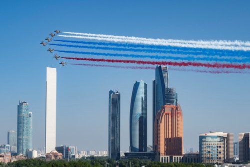 Sheikh Mohamed bin Zayed Al Nahyan, President of the United Arab Emirates hosts a state visit reception for Vladimir Putin, President of Russia at Qasr Al Watan