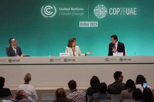 EU representatives hold press conference during COP28 in Dubai