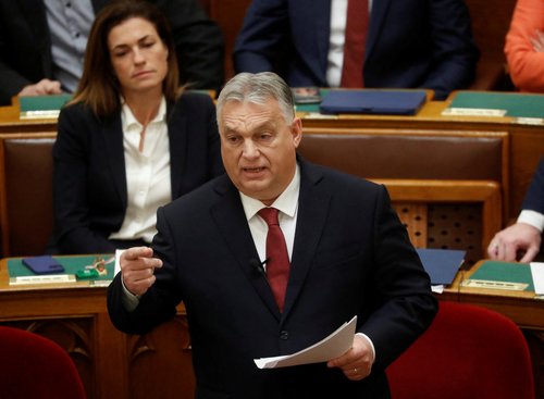 Hungarian Prime Minister Orban addresses the Parliament in Budapest
