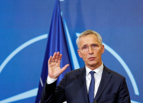 NATO Secretary-General Jens Stoltenberg speaks during a press conference, in Skopje