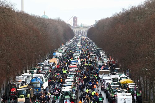 German farmers protest against the cut of vehicle tax subsidies in Berlin