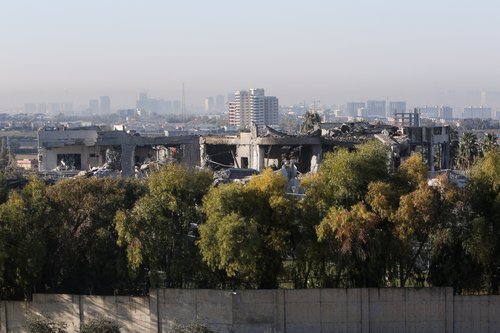 A view of a damaged building following missile attacks, in Erbil