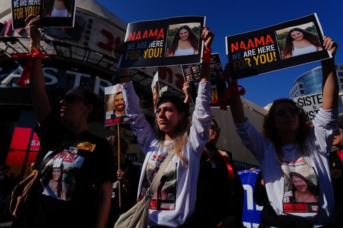Protest to call for the immediate release of hostages kidnapped on the deadly October 7 attack, in Tel Aviv